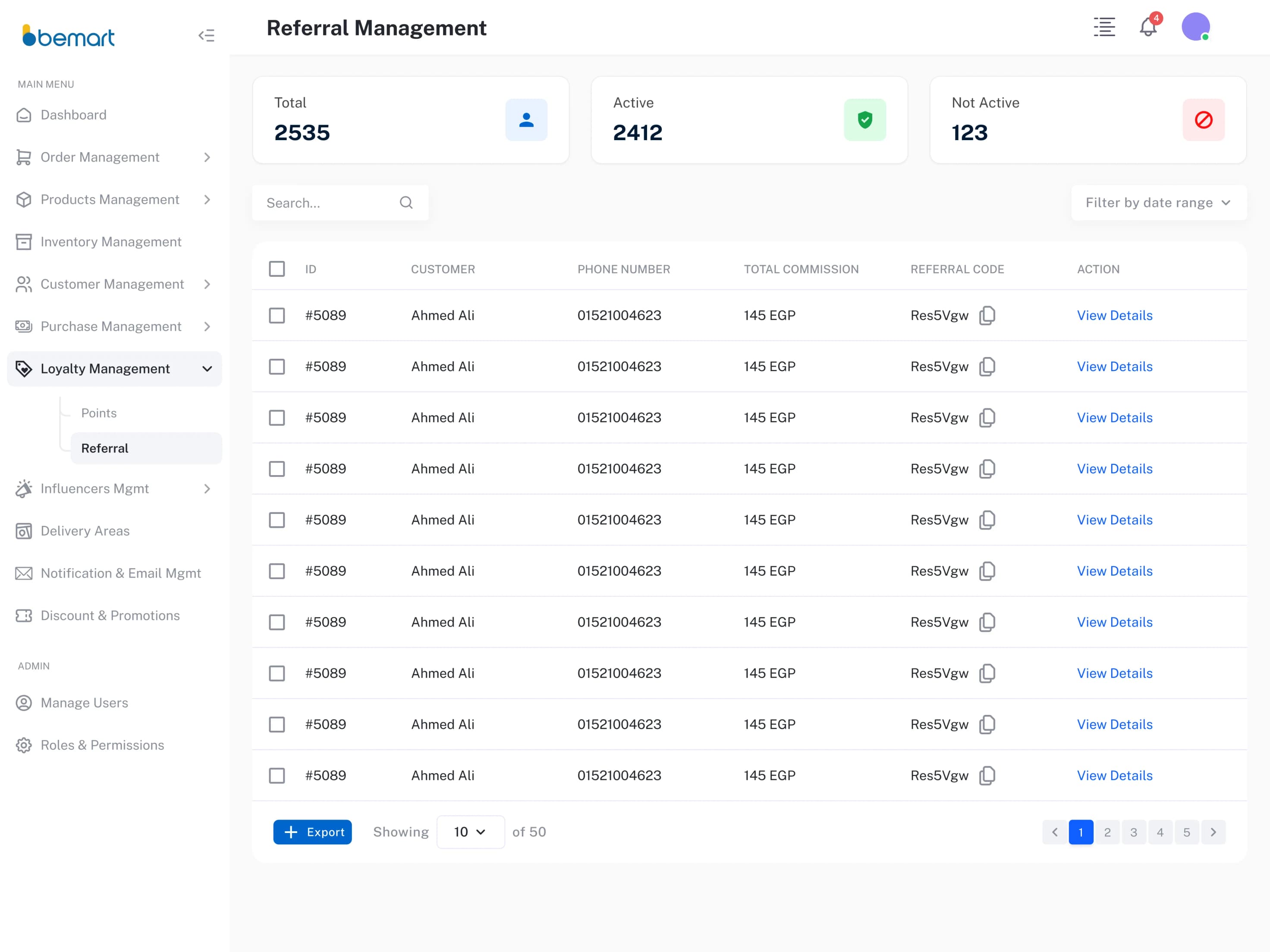 لوحة تحكم بي مارت dashboard 5